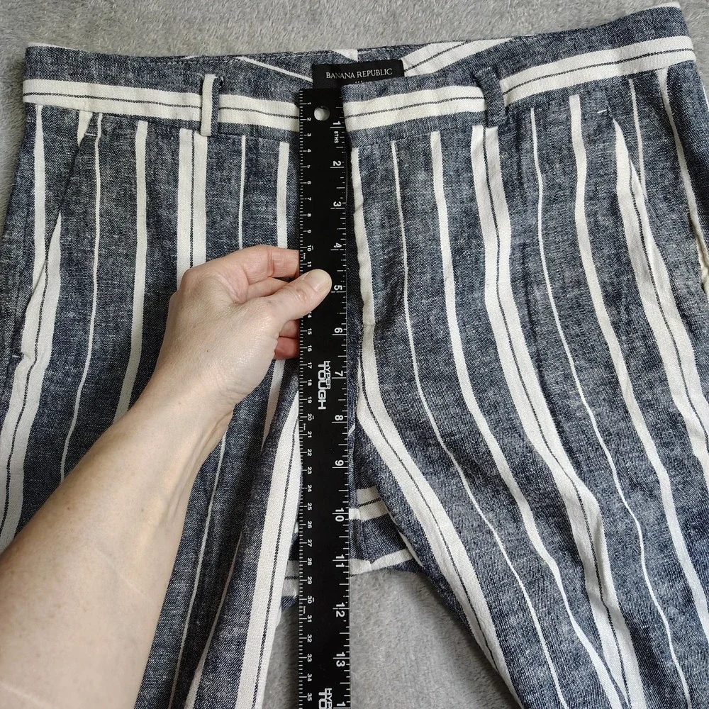 Banana Republic Avery‎ Pants Linen Cotton Stretch Striped Blue White Womens 4
